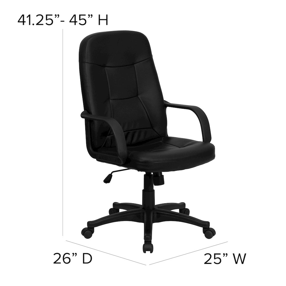 High Back Black Glove Vinyl Executive Swivel Office Chair with Arms. Picture 6