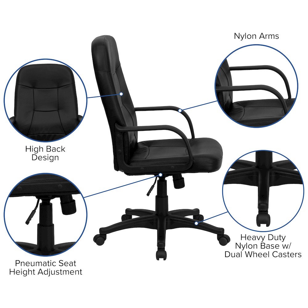 High Back Black Glove Vinyl Executive Swivel Office Chair with Arms. Picture 5