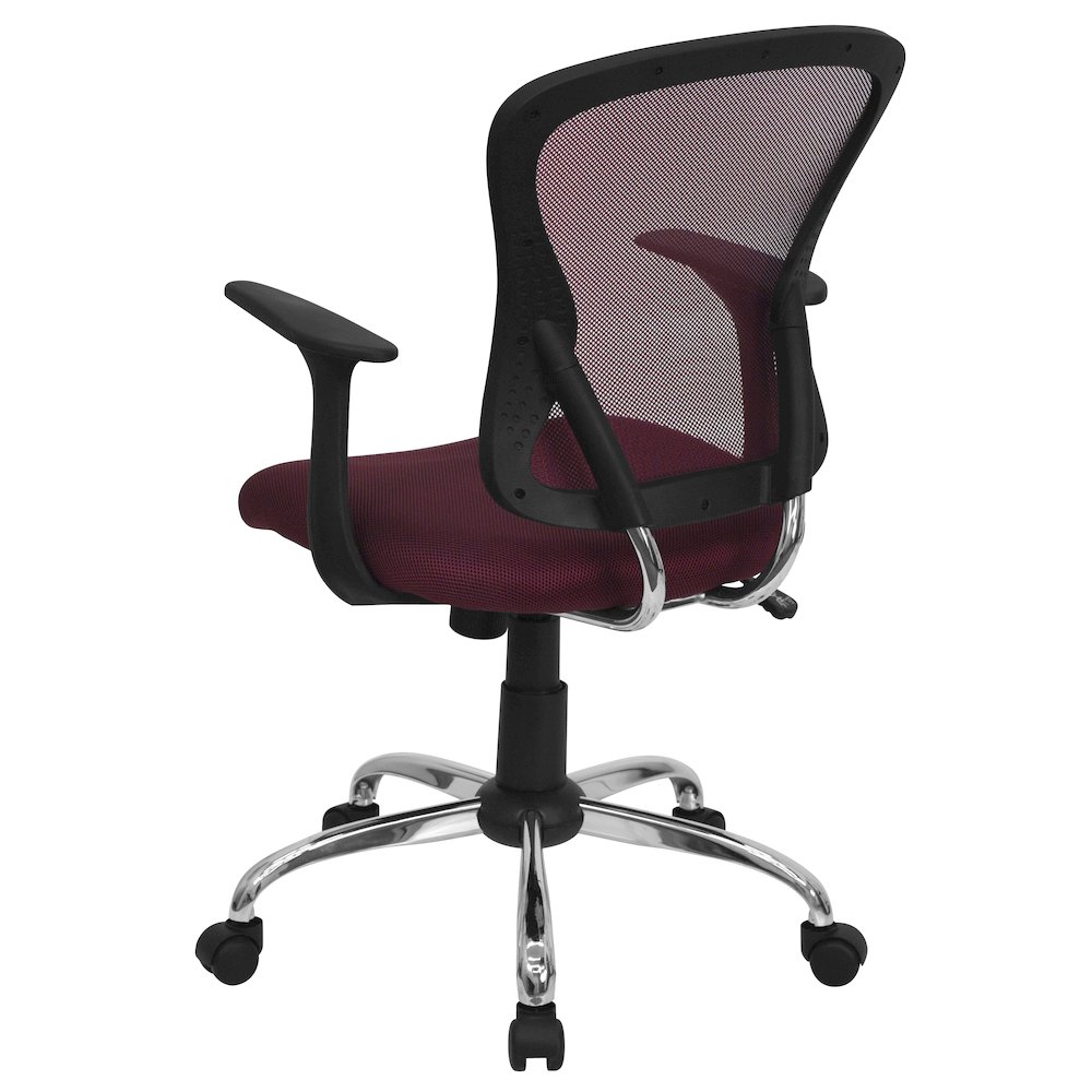 Mid-Back Burgundy Mesh Swivel Task Office Chair with Chrome Base and Arms. Picture 7