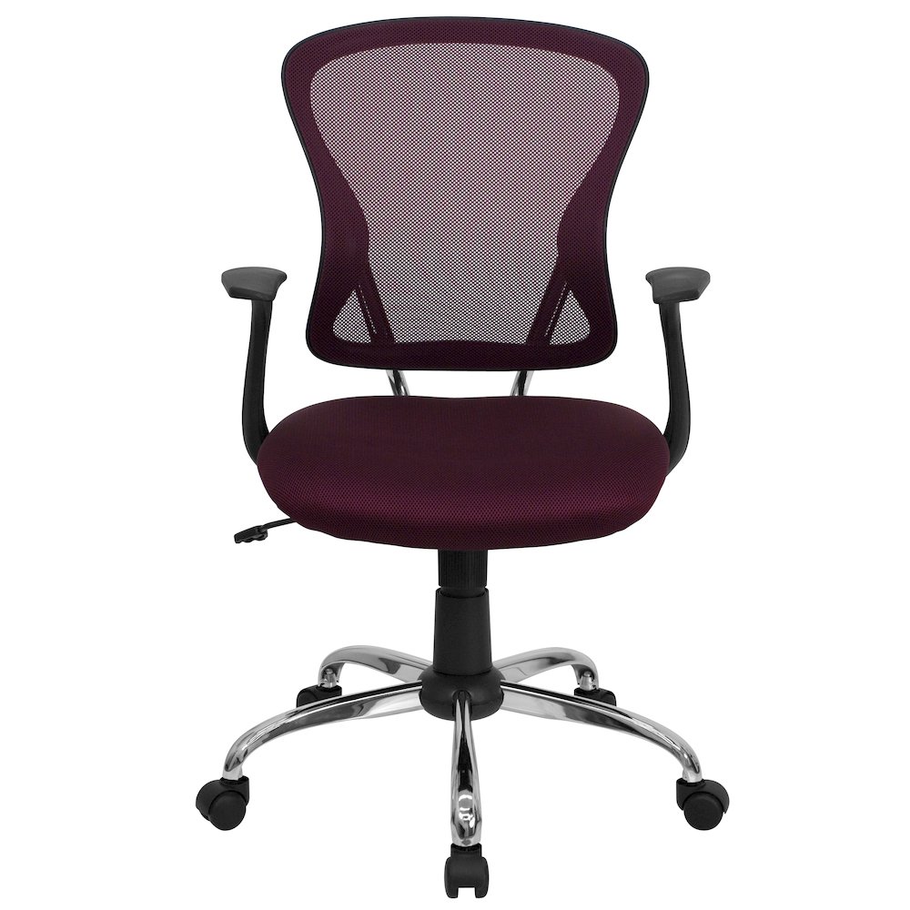 Mid-Back Burgundy Mesh Swivel Task Office Chair with Chrome Base and Arms. Picture 10