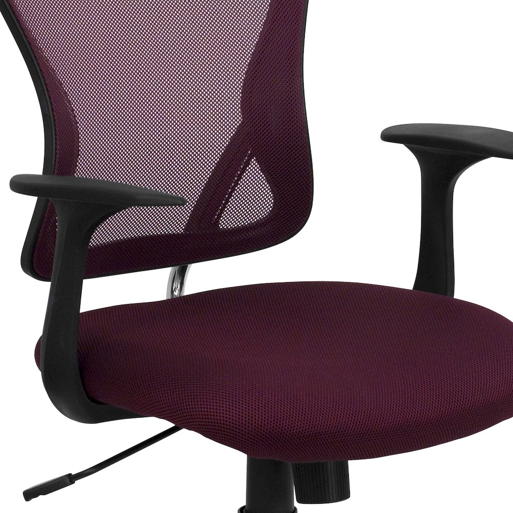 Mid-Back Burgundy Mesh Swivel Task Office Chair with Chrome Base and Arms. Picture 11