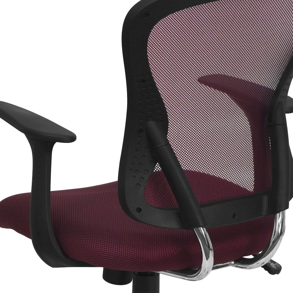 Mid-Back Burgundy Mesh Swivel Task Office Chair with Chrome Base and Arms. Picture 8
