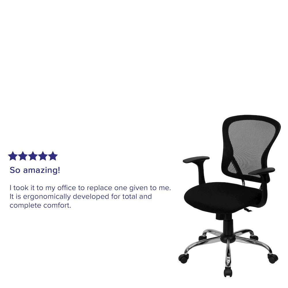 Mid-Back Black Mesh Swivel Task Office Chair with Chrome Base and Arms. Picture 5