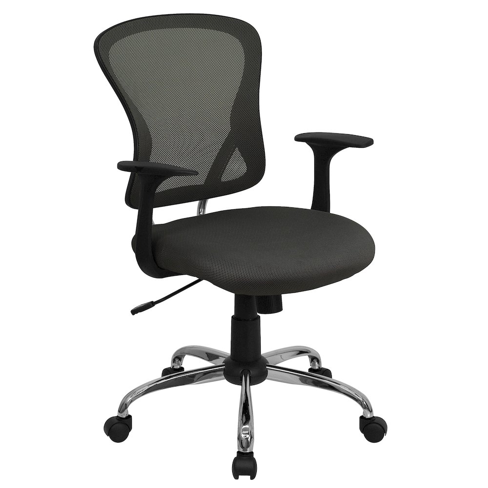 Mid-Back Dark Gray Mesh Swivel Task Office Chair with Chrome Base and Arms. Picture 1
