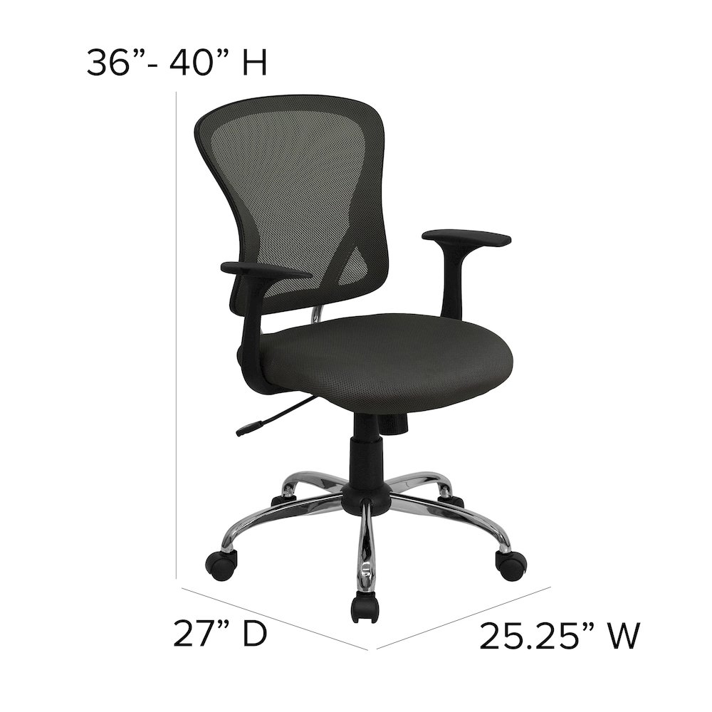 Mid-Back Dark Gray Mesh Swivel Task Office Chair with Chrome Base and Arms. Picture 2