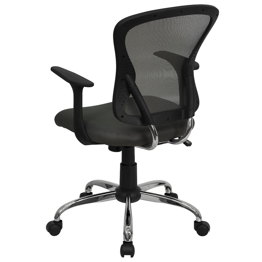 Mid-Back Dark Gray Mesh Swivel Task Office Chair with Chrome Base and Arms. Picture 4