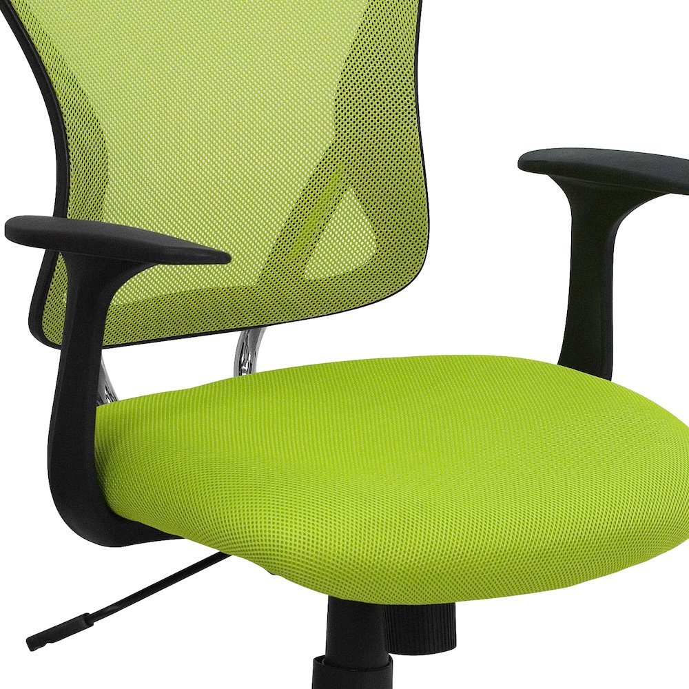 Mid-Back Green Mesh Swivel Task Office Chair with Chrome Base and Arms. Picture 11