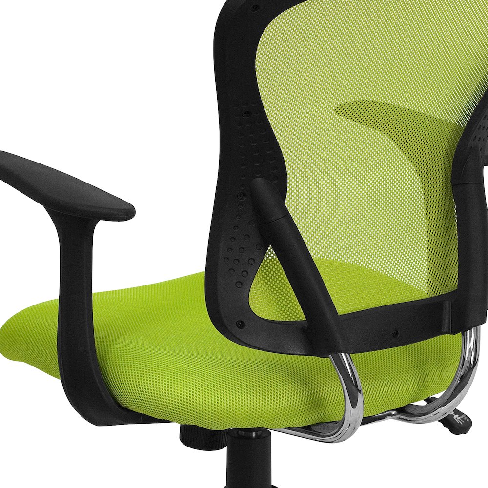 Mid-Back Green Mesh Swivel Task Office Chair with Chrome Base and Arms. Picture 8