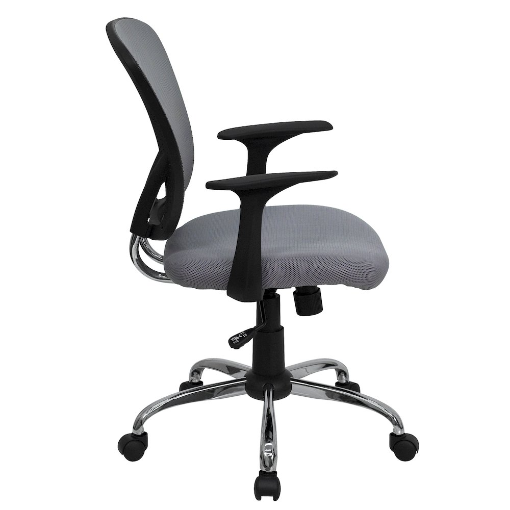 Mid-Back Gray Mesh Swivel Task Office Chair with Chrome Base and Arms. Picture 10