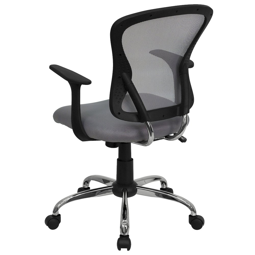Mid-Back Gray Mesh Swivel Task Office Chair with Chrome Base and Arms. Picture 8