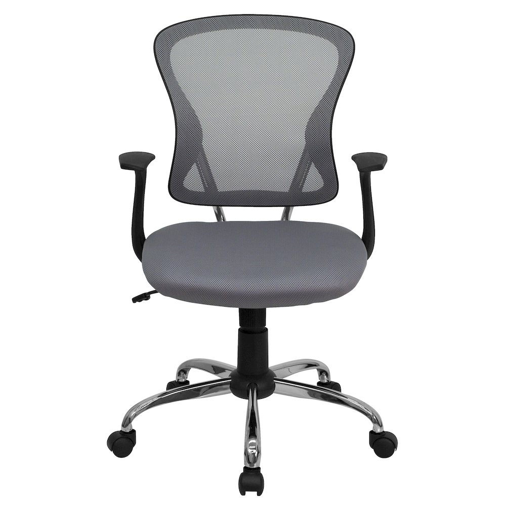 Mid-Back Gray Mesh Swivel Task Office Chair with Chrome Base and Arms. Picture 11