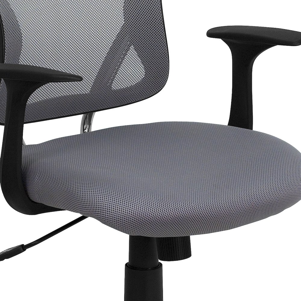 Mid-Back Gray Mesh Swivel Task Office Chair with Chrome Base and Arms. Picture 12