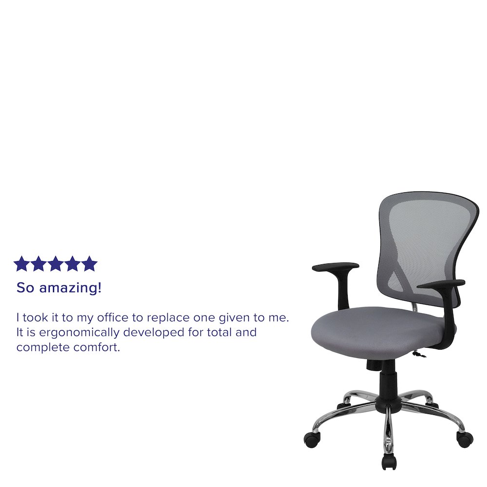 Mid-Back Gray Mesh Swivel Task Office Chair with Chrome Base and Arms. Picture 5
