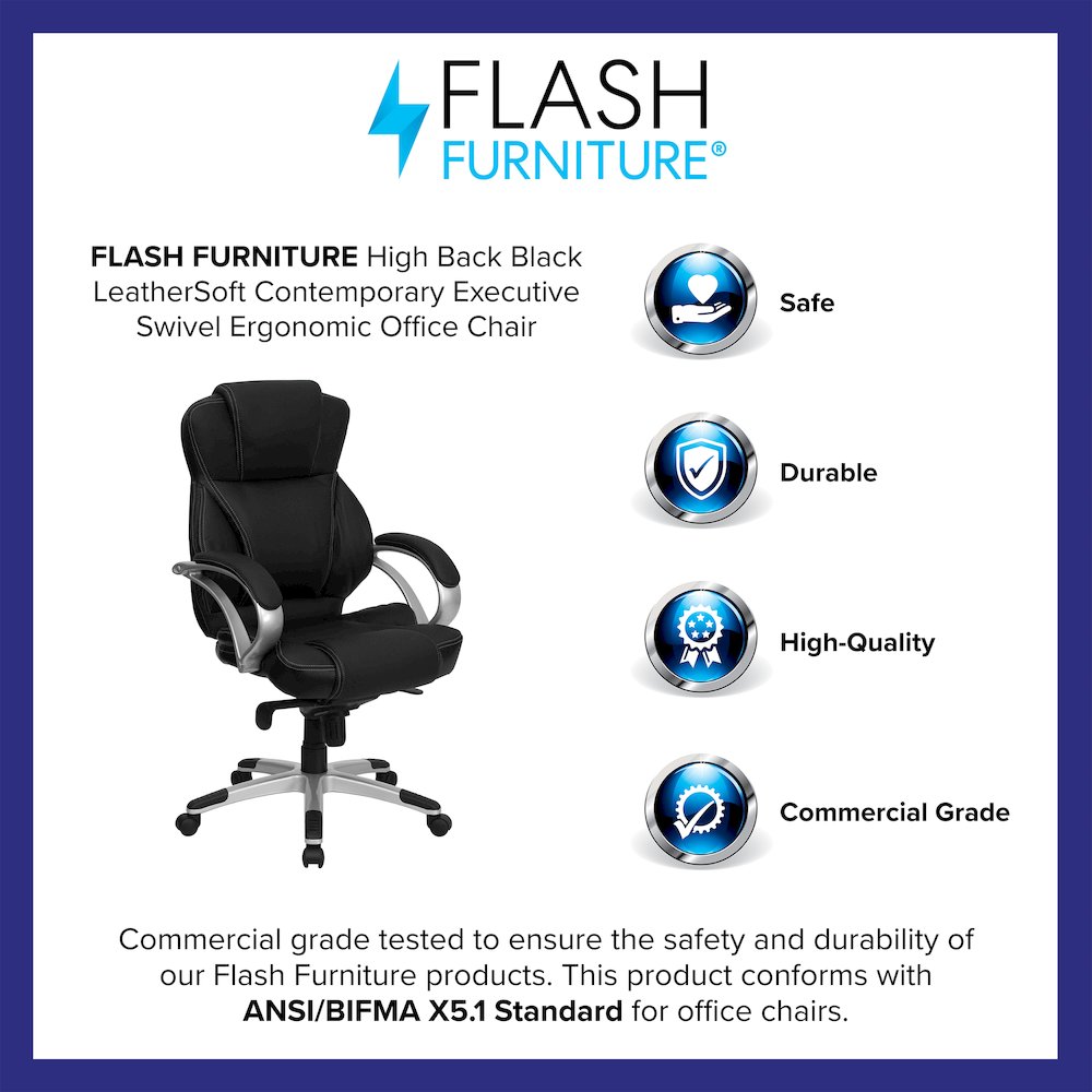 High Back Black LeatherSoft Contemporary Executive Swivel Ergonomic Office Chair. Picture 4
