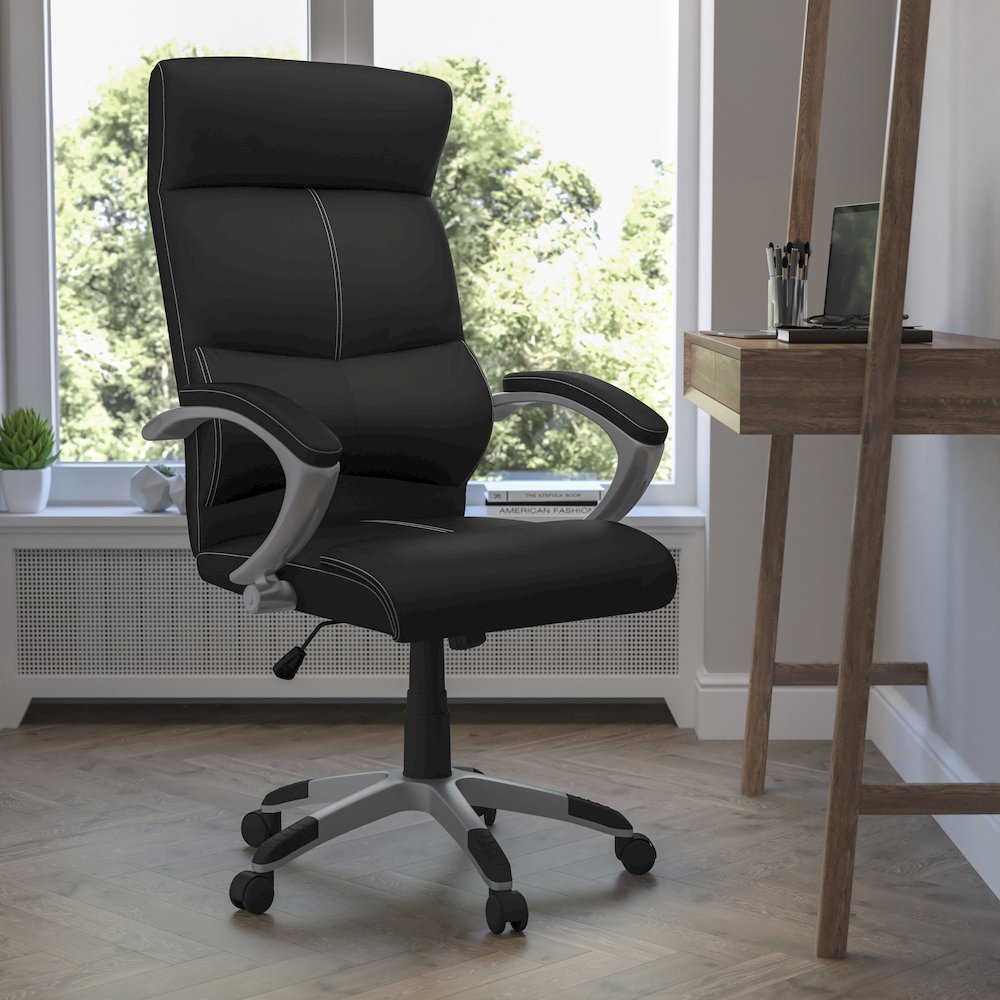 High Back Black Executive Swivel Office Chair with Headrest. Picture 2