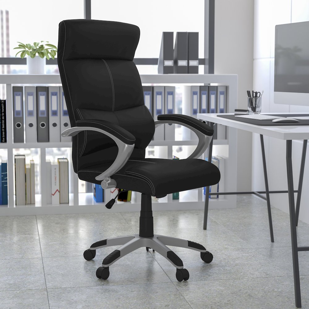 High Back Black Executive Swivel Office Chair with Headrest. Picture 5