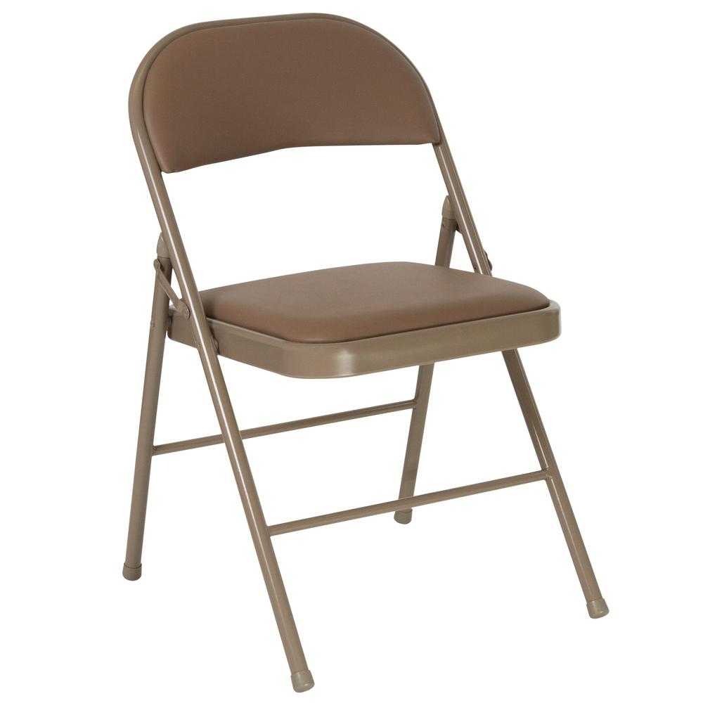 Double Braced Beige Vinyl Folding Chair. Picture 10