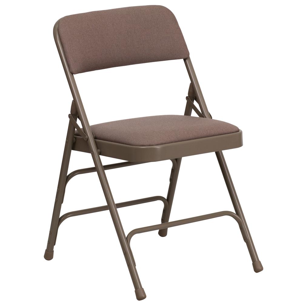 HERCULES Series Curved Triple Braced & Double Hinged Beige Fabric Metal Folding Chair. Picture 1