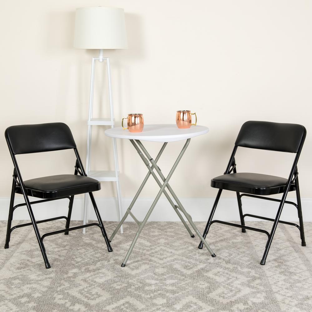 Curved Triple Braced & Double Hinged Black Vinyl Metal Folding Chair. Picture 19