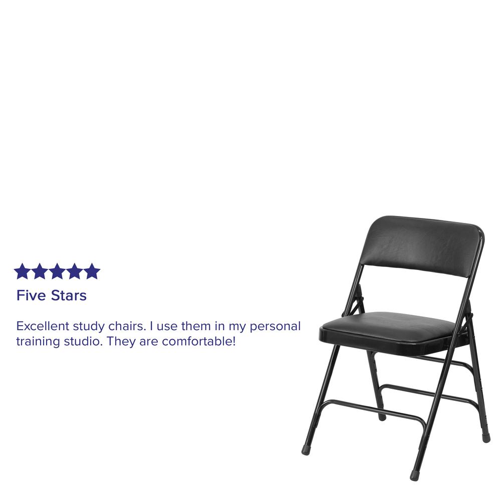 Curved Triple Braced & Double Hinged Black Vinyl Metal Folding Chair. Picture 20