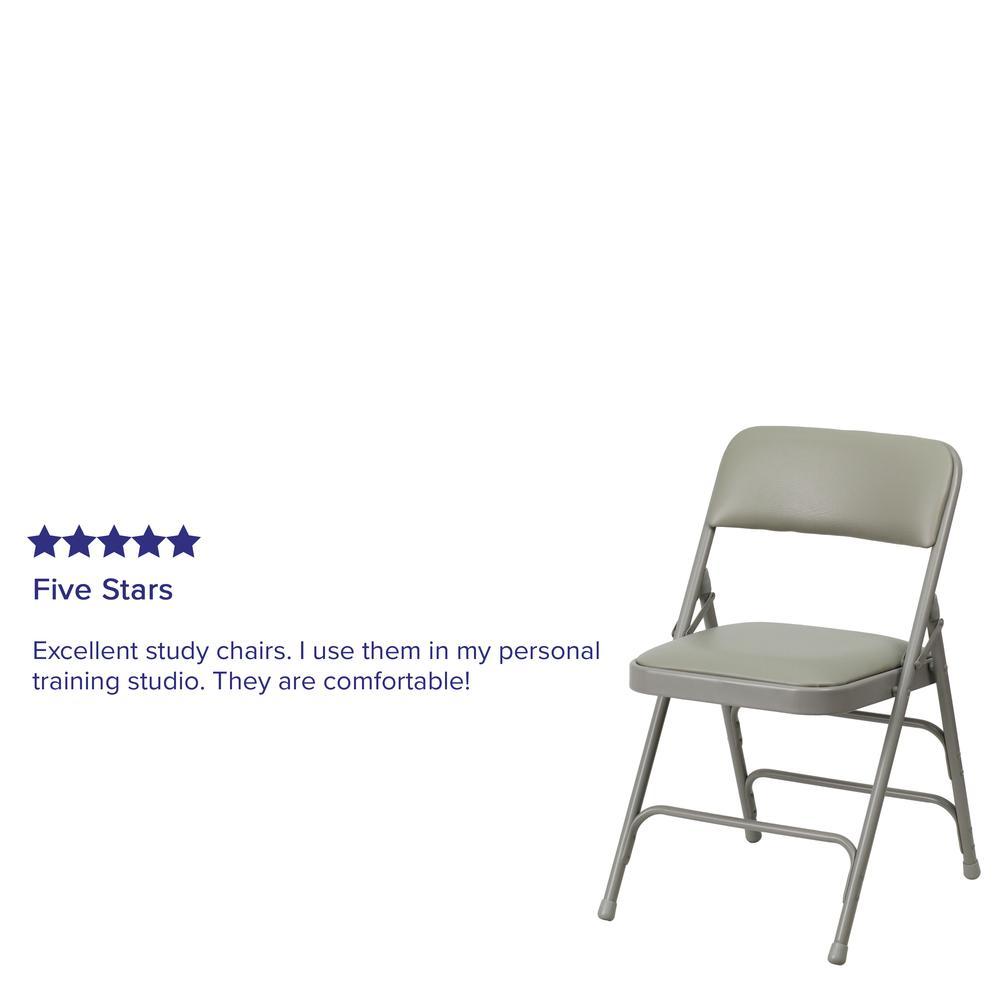 Curved Triple Braced & Double Hinged Gray Vinyl Metal Folding Chair. Picture 19