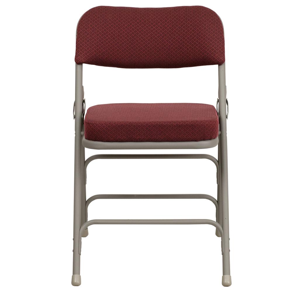 18.5"W Premium Curved Triple Braced & Double Hinged Burgundy Fabric Metal Folding Chair. Picture 15