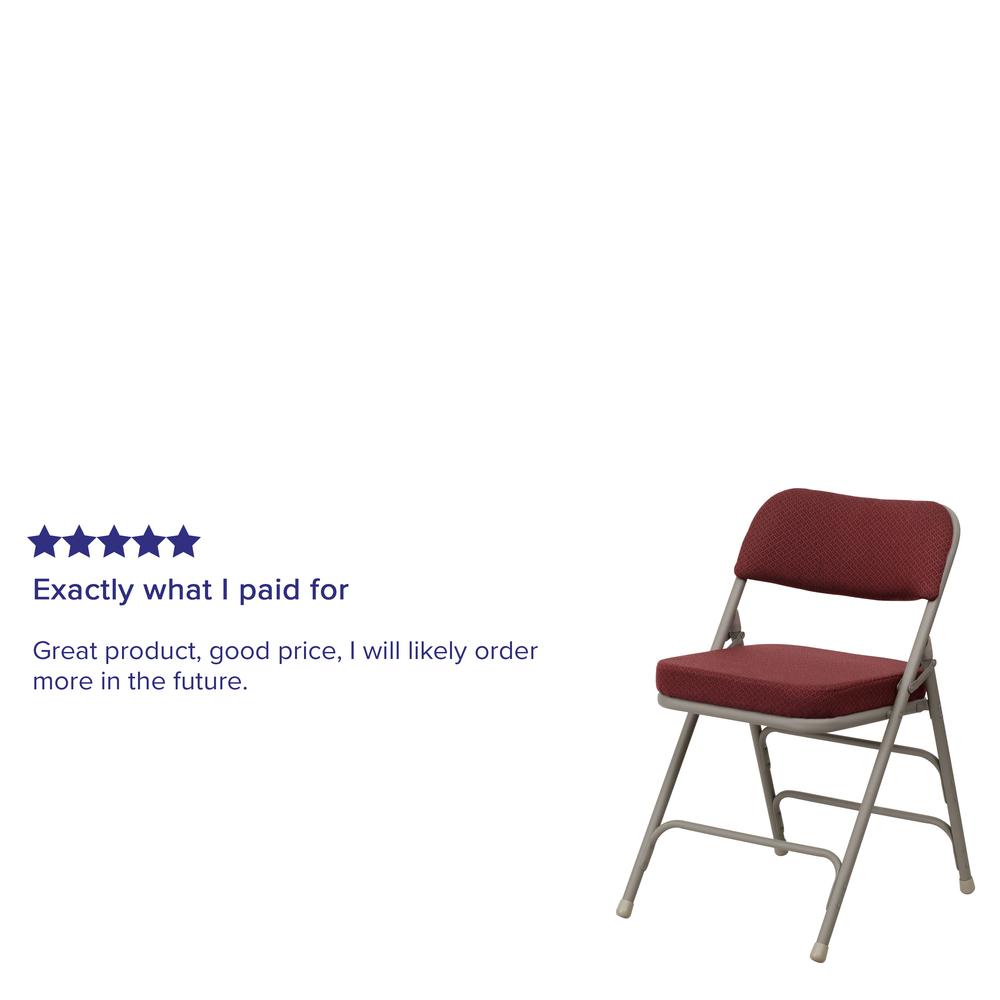 18.5"W Premium Curved Triple Braced & Double Hinged Burgundy Fabric Metal Folding Chair. Picture 20