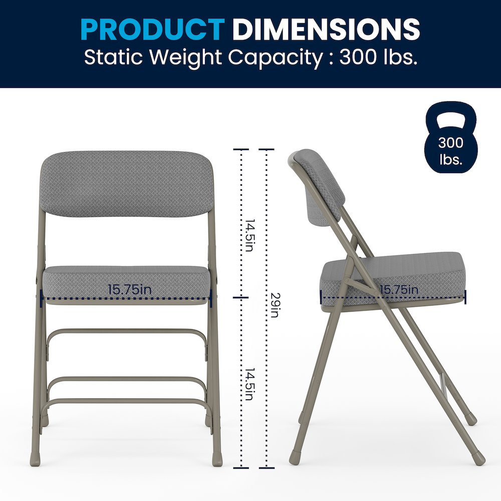 2 Pack Curved Triple Braced & Double Hinged Gray Fabric Metal Folding Chair. Picture 7