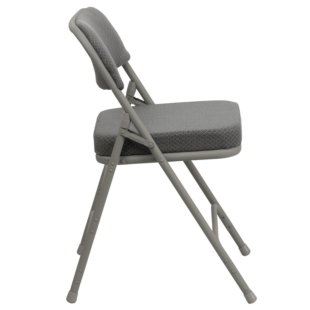 2 Pack Curved Triple Braced & Double Hinged Gray Fabric Metal Folding Chair. Picture 11