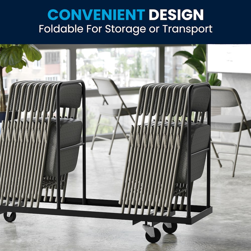 2 Pack Curved Triple Braced & Double Hinged Gray Fabric Metal Folding Chair. Picture 2