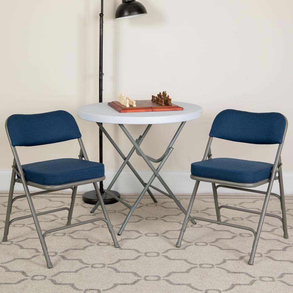 18.5"W Premium Curved Triple Braced & Double Hinged Navy Fabric Metal Folding Chair. Picture 20