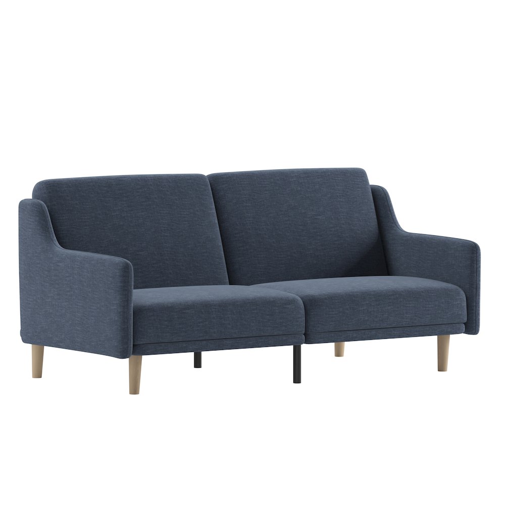 Split Back Sofa Futon - Navy Faux Linen Upholstery. Picture 1