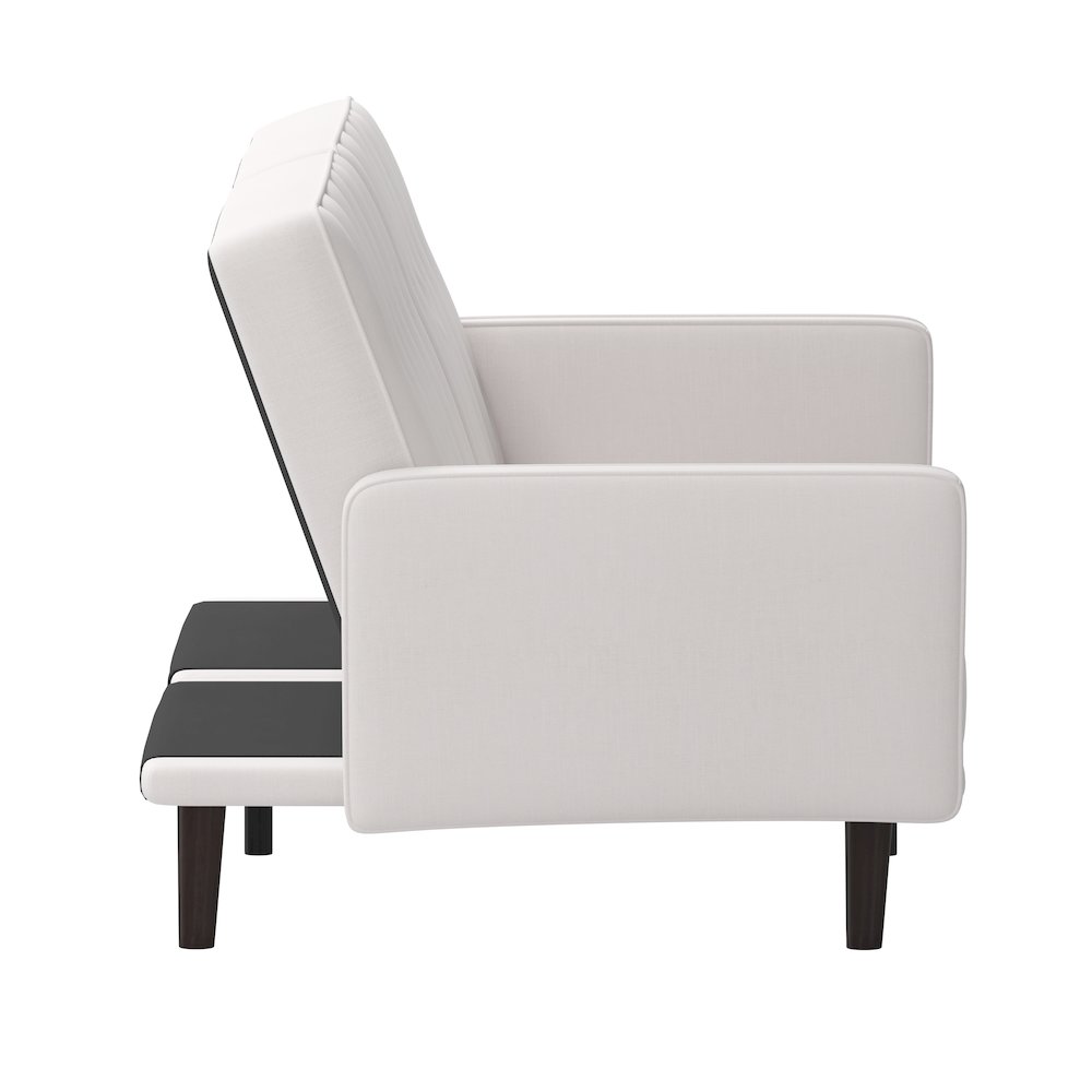 Sofa Futon in Stone Faux Linen Upholstery with Solid Wooden Legs. Picture 10