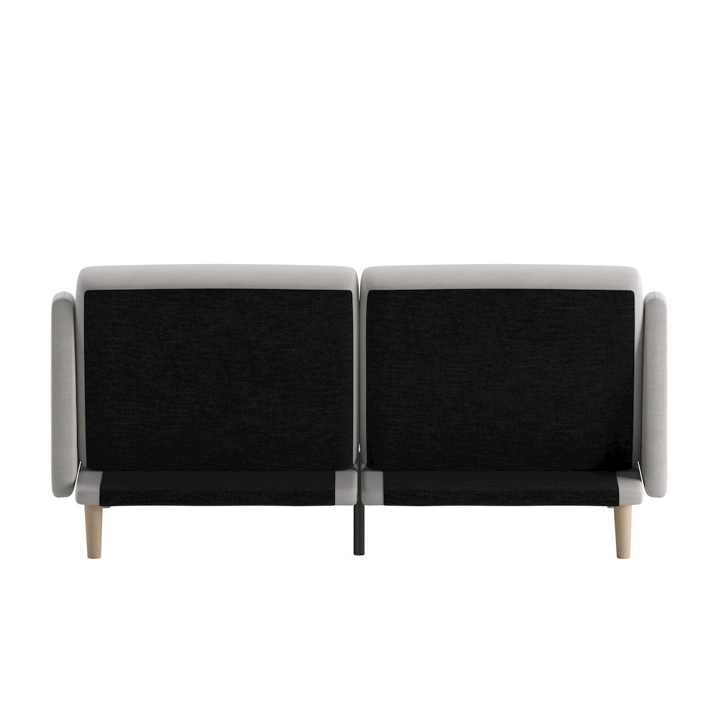 Sofa Futon in Stone Faux Linen Upholstery with Solid Wooden Legs. Picture 8