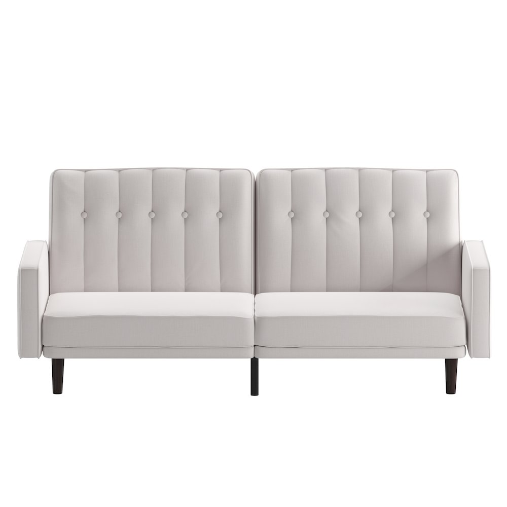 Sofa Futon in Stone Faux Linen Upholstery with Solid Wooden Legs. Picture 11