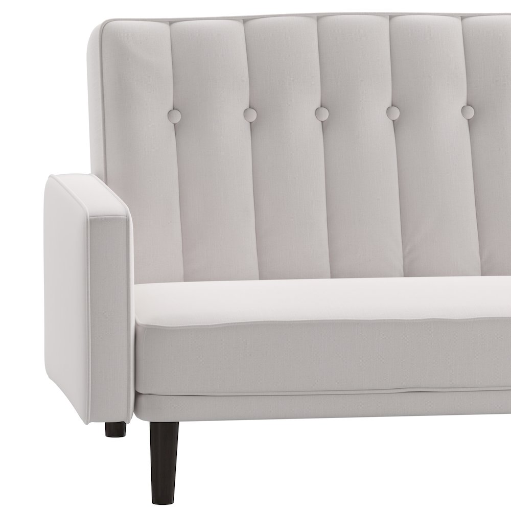 Sofa Futon in Stone Faux Linen Upholstery with Solid Wooden Legs. Picture 9