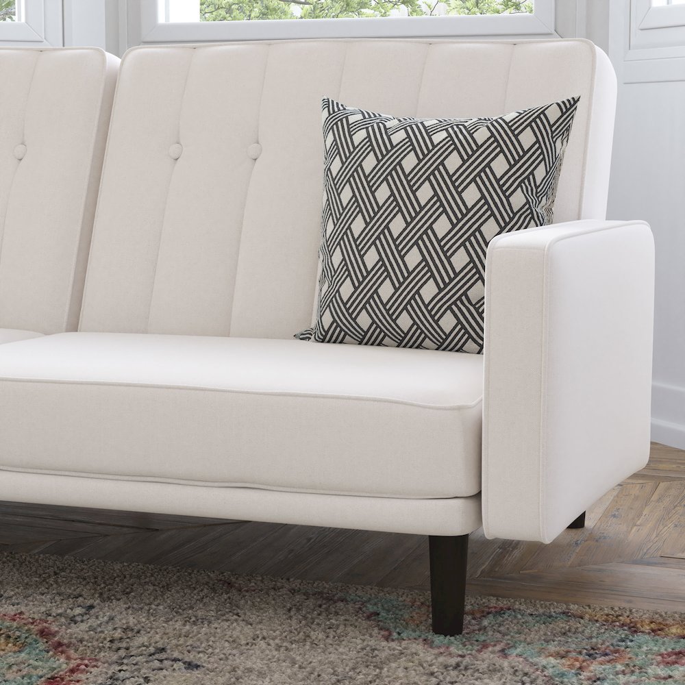 Sofa Futon in Stone Faux Linen Upholstery with Solid Wooden Legs. Picture 7