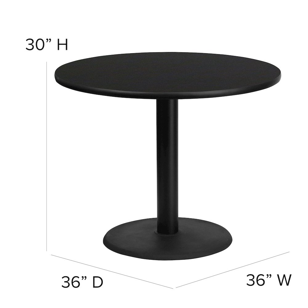 36'' Round Black Laminate Table Set with X-Base and 4 Black Trapezoidal Back Banquet Chairs. Picture 2