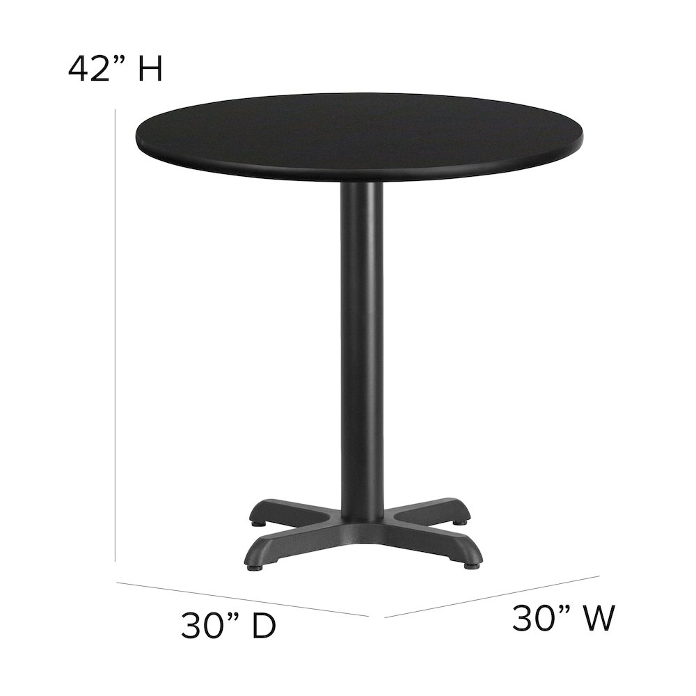 30'' Round Black Laminate Table Set with X-Base and 4 Ladder Back Metal Barstools - Black Vinyl Seat. Picture 2