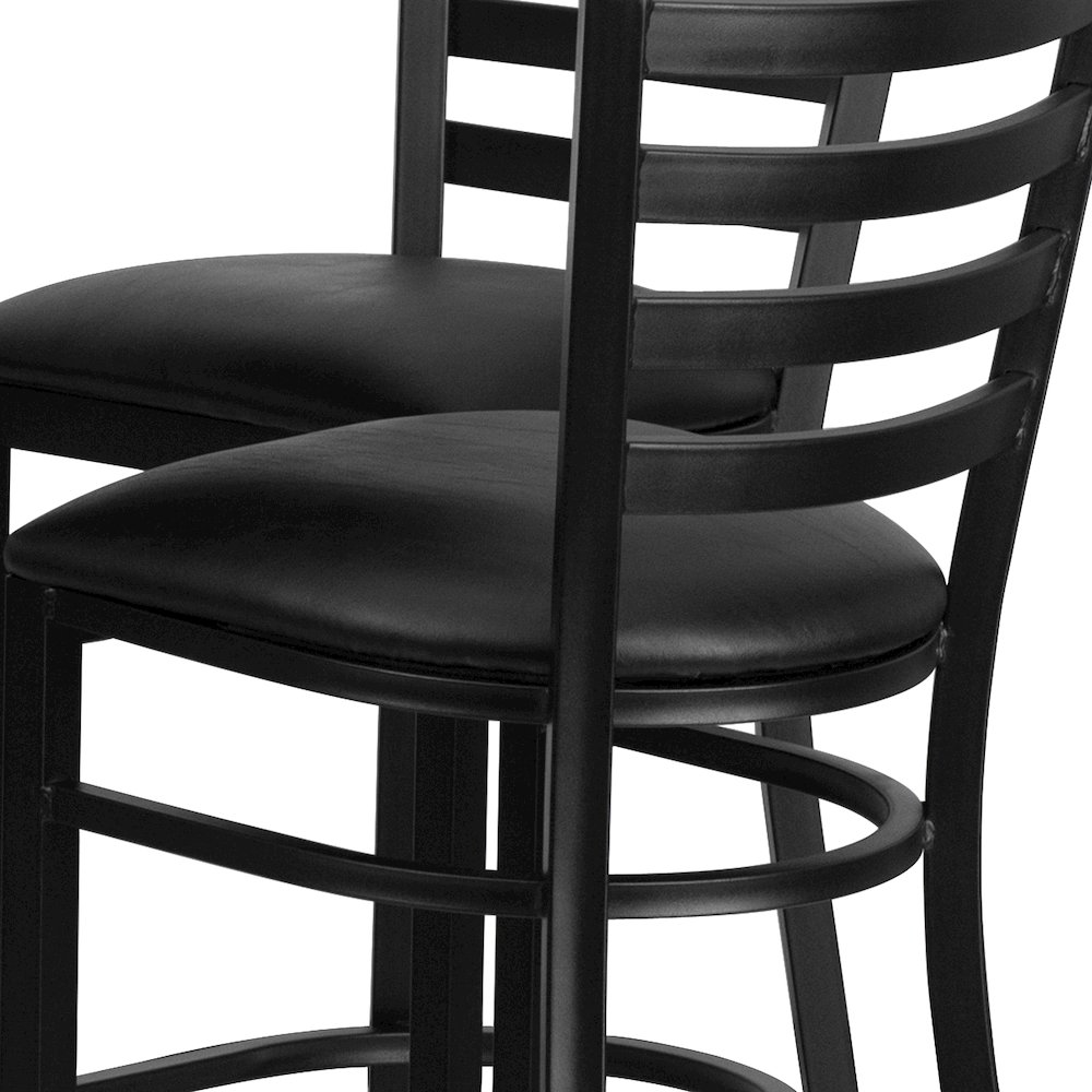 30'' Black Table Set with X-Base and 4 Metal Barstools - Black Vinyl Seat. Picture 7