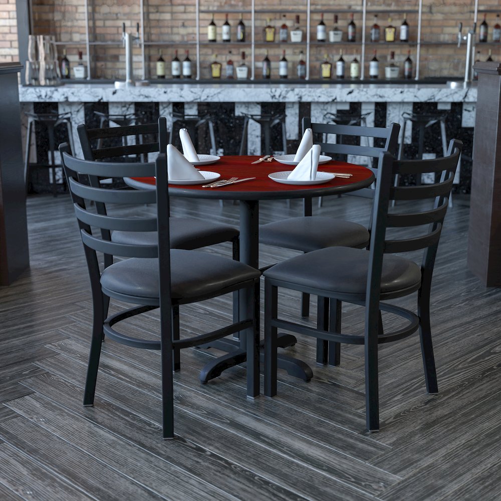 36'' Black Table Set with X-Base and 4 Metal Chairs - Black Vinyl Seat. Picture 2
