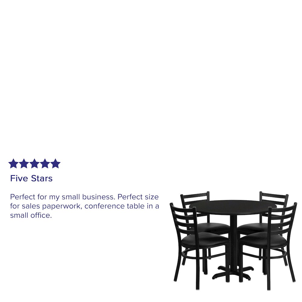36'' Black Table Set with X-Base and 4 Metal Chairs - Black Vinyl Seat. Picture 4