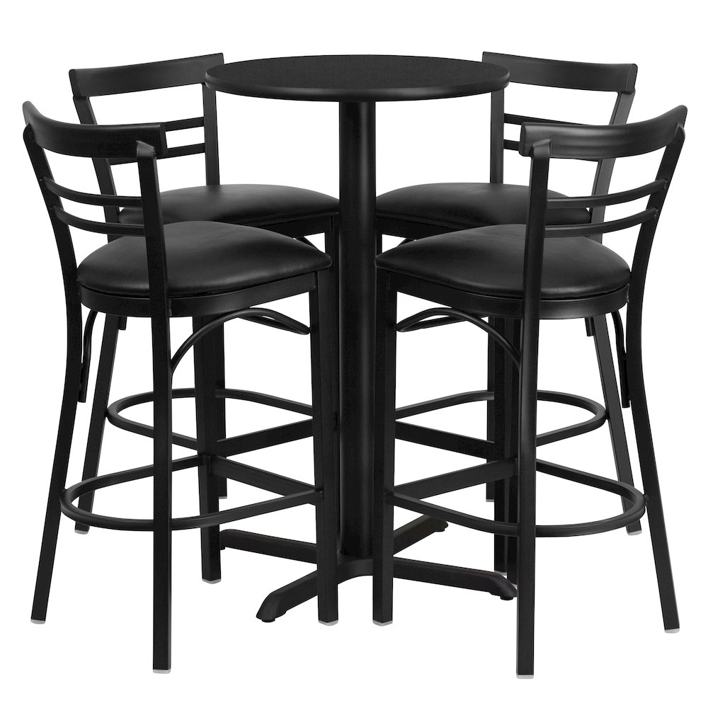24'' Black Table Set with X-4 Two-Slat Metal Barstools - Black Vinyl Seat. Picture 1