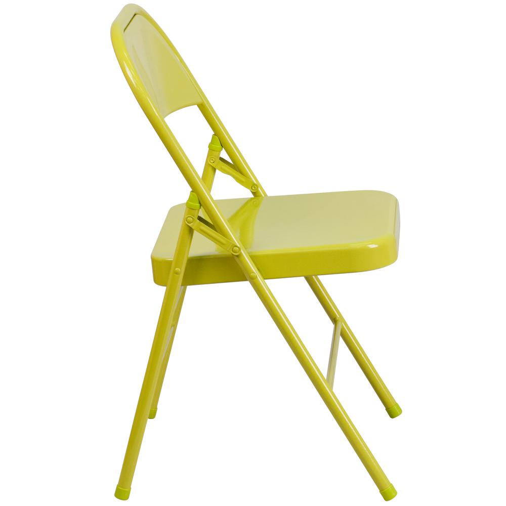 Twisted Citron Triple Braced & Double Hinged Metal Folding Chair. Picture 12