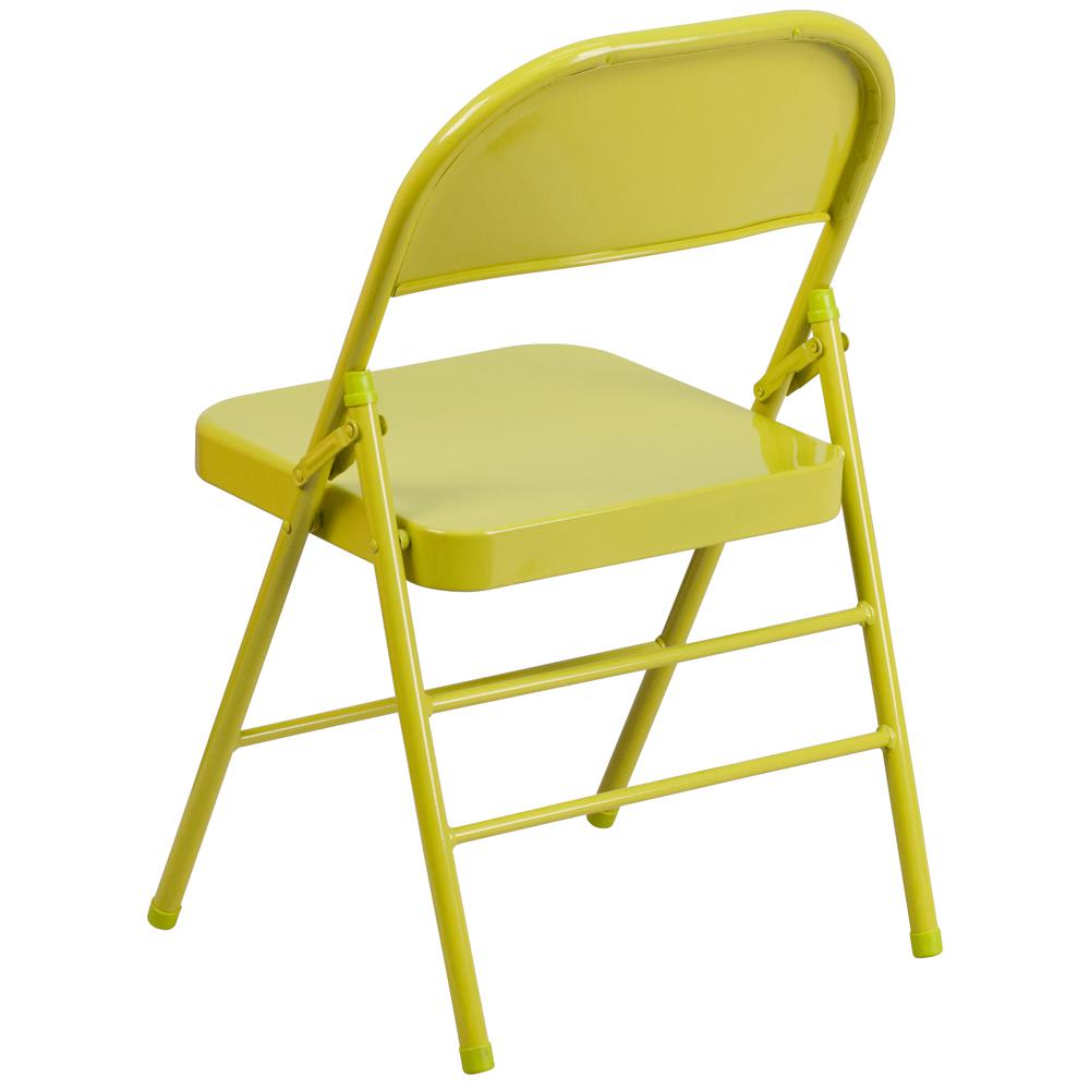 Twisted Citron Triple Braced & Double Hinged Metal Folding Chair. Picture 13