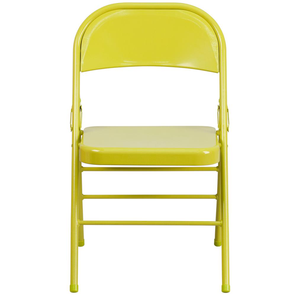 Twisted Citron Triple Braced & Double Hinged Metal Folding Chair. Picture 14