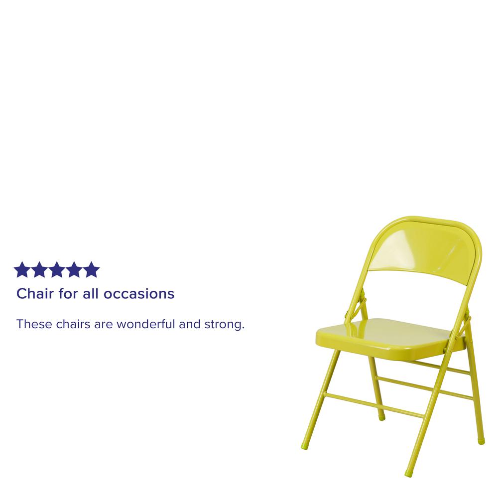 Twisted Citron Triple Braced & Double Hinged Metal Folding Chair. Picture 17