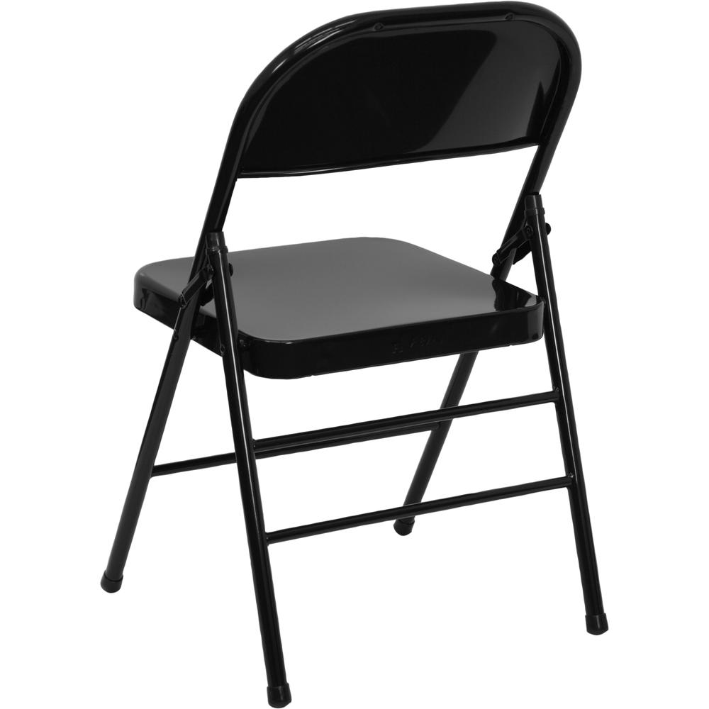 Triple Braced & Double Hinged Black Metal Folding Chair. Picture 13