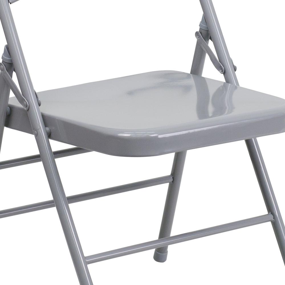 Triple Braced & Double Hinged Gray Metal Folding Chair. Picture 16