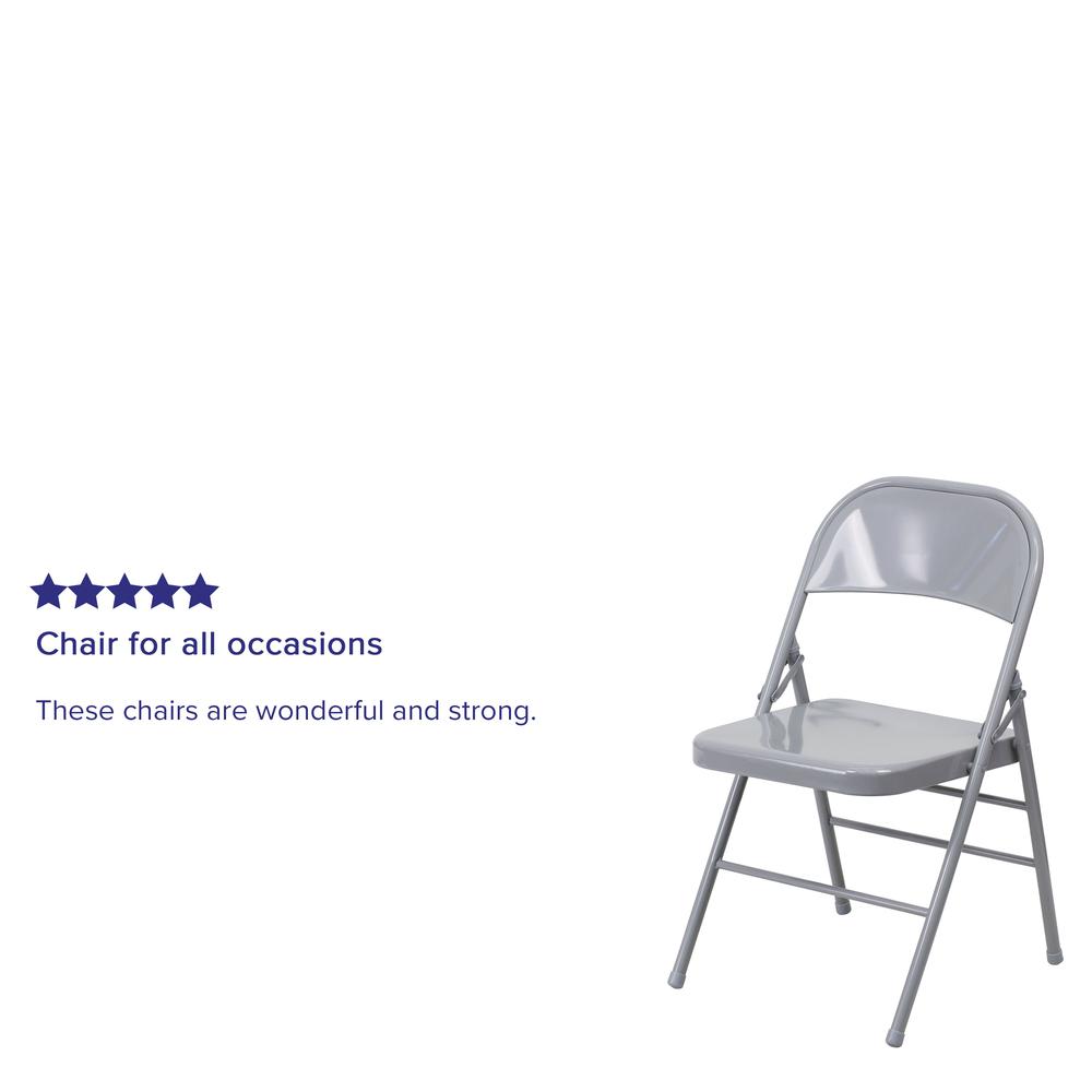 Triple Braced & Double Hinged Gray Metal Folding Chair. Picture 19